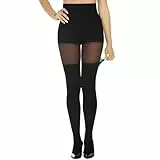 Yilanmy Strumpfhosen für Damen Schwarz Blickdichte Strumpfhosen mit Overknee Optik 15-60 DEN(Schwarz,L/XL)