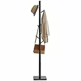 YMYNY Garderobenständer aus Massivholz, freistehender Kleiderständer mit 8 Haken, verdickte quadratische Basis, Baumform mit 3 verstellbaren Höhen, für Tasche, Kleidung, Wohnzimmer, schwarz HCR002B