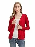 Avondii Strickjacke Damen Kurz Strick Cardigan V-Ausschnitt,Elegante Leichte Frauen Herbst Freizeit Langarm Cardigan mit Knöpfen （XL-Rot）