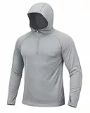 TACVASEN UV Badeshirt Herren UPF 50+ Kapuzenpullover Langarmshirt Funktionsshirt mit Zip für Sommer Angeln Hell Grau, XL