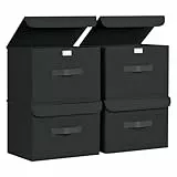 DIMJ 4 Stück Aufbewahrungsboxen mit Deckel, Faltbare Aufbewahrungskiste mit Griff, Aufbewahrungskorb Stoff, Ordnungsboxen Kleiderschrank Organizer, Faltbox für Kleidung, Schwarz