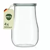 Weck Gläser 1650ml – 4er Set mit Deckeln – Tulpenform – robuste, stapelbare Vorratsgläser- & Einweckgläser - ideal für Meal Prep, Sauerteig & Fermentieren – Made in Germany