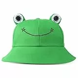 Dimeho Fischerhüte Damen, Frosch-Angler Sonnenhut Fischerhut für Erwachsene, Süßer Froschhut Fischerhut Lustig, Verstaubarer Sonnenhut für Sommer Frühling Fischerhüte mit Breiter Krempe, Grün