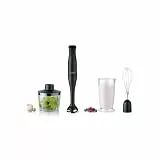 Severin 4-in-1 Stabmixer inkl. 700ml Mix- & Messbecher, Schneebesen, Zerkleineraufsatz, Mixstab, abnehmbarer Pürierfuß, Turbotaste, Easy Click System, für Smoothies, Shakes, 350W, schwarz, SM 3762