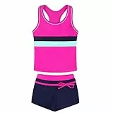 XINYUNZU Badeanzug Mädchen Zweiteiler Bademode Schwimmanzug Tankini Oberteil + Badeshorts Swimsuits Girls Strand Badebekleidung Badeanzüge für Kinder und Teenager Pink 10-11 Jahre