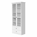 trendteam smart living - Baxter - Vitrine - Weiß matt - Wohnzimmerschrank im Landhausstil - (BxHxT) 81 x 196 x 41 cm - edle Schwarze Metallgriffe - Schrank mit 8 Fächern und 2 Schubladen