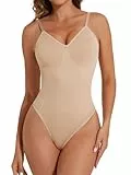 Joyshaper Damen Shapewear Body Bauchweg Miederbody Tanga Bodys Shaper Rückenfrei Thong Bodysuit Verstellbaren Schulterträgern Beige S