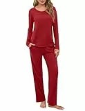 Marvmys Schlafanzug Damen Lang Pyjama Baumwolle Nachtwäsche Winter Schlafanzüge Mit Taschen S-XXL