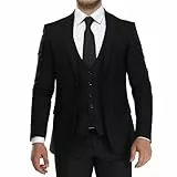 Kurt Suit Premium Herren Anzug Slim Fit 3-teilig mit Weste sportlicher edler Abendanzug für Business Hochzeit Smoking Herrenanzug Sakko Set (SCHWARZ 46)