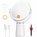 Auxmir Kosmetikspiegel mit Beleuchtung 30X/1X Vergrößerung, Schminkspiegel 3 Lichtfarben USB Aufladbar, Vergrößerungsspiegel mit Licht Touch Dimmbar, Tischspiegel 360° Drehbar für Makeup, Hautpflege