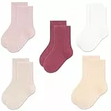 Exemaba Kleinkind Crew Socken 5 Paare Baumwolle Solide Farben Nahtlos Socken für Kinder Jungen Mädchen(Roter Set,S/21-24)