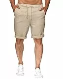 NANAMEEI Sommerhose Herren Herren Shorts Leinen Baumwolle Kurz Hose Casual Einfarbig Elastic Waist Sommershorts Khaki L