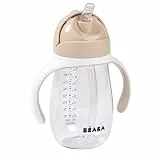 BÉABA 2-in-1 Lernflasche & Strohhalmbecher 300 ml – 100% Auslaufsicher, Einfach zu Öffnen, Abnehmbare Griffe, Hergestellt aus Tritan & Silikon, Robust & BPA-frei – Farbe Argile