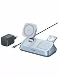 UGREEN MagFlow 3-in-1 Magnetic Wireless Desktop-Charger 25W, Qi2 Zertifiziert, kompatibel mit MagSafe, sicherer Halt, für iPhone 16-17-Serie, AirPods, Watch, Ladetänder mit 45W Ladegerät und 1m Kabel