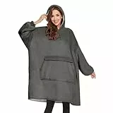 GAYYNE Hoodie Decke mit Ärmeln Deckenpullover, Tragbare Decken Hoodie Damen, Ultra Weiche Sherpa Fleece Hoodie Sweatshirt mit Big Pocket als Geschenke für Frauen Damen Grau