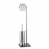 axentia Bad 282260 WC-Garnitur Galant, verchromte Toilettengarnitur, mit Marmor-Bodenplatte, WC-Papierrollenhalter und geschlossenem Bürstenhalter mit Metallstiel, 72 cm hoch