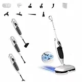 2-in-1 Dampfreiniger Mop mit Handgerät, 30s Schnellaufheizung, 4 Mikrofaserpads, Für alle Hartböden und Teppiche,entfernt 99,9%,weiß