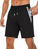 Wayleb Kurze Jogginghose Herren Sommer Leichte Sporthose Sweat Kurz Hose Freizeithose Gym Trainingshose Männer Sweathose mit Reißverschlusstasche, Schwarz XL
