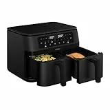 Haier Heißluftfritteuse 2 Kammern I 11 L Airfryer Doppelkammer I 8-in-1 I Frittieren, Grillen, Braten, Backen, Dörren, Aufwärmen I Heißluftfritteuse Duo mit Antihaftbeschichtung, spülmaschinenfest