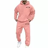 Sportanzug Herren,Jogginganzug Herren Trainingsanzug Activewear Y2K Langarm Hoodie + Baggy Jogginghose 2-Teilig Sportanzug Jogging Anzug Set Mit Taschen Hausanzug Tracksuit Schwitzanzug Rosa M