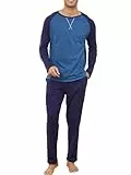 Reliwel Schlafanzug Herren Lang Baumwolle Pyjama Herren Zweiteiliges Set Raglan Langarm Shirt & Schlafanzughose mit Tasche Nachtwäsche Männer Hausanzug Sleepwear