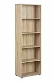 Inter Link - Bücherregal - Standregal - 5 Fächer - Höhenverstellbare Böden - Holzregal - Wohnzimmer - Arbeitszimmer - Parini 4 - Eichenfinisch, Sonoma Eiche Nachbildung
