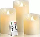 OSHINE LED-Kerzen,led kerzen mit timer,Flammenlose Kerzen 300 Stunden Dekorations-Kerzen-Säulen im 3er Set 10-Tasten Fernbedienung mit 24 Stunden Timer-Funktion (3 * 1, Ivory)