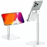 OMOTON Handy Halter, Handy Ständer Höhenverstellbar, Handy Halterung kompatibel mit iPhone und alle Smartphones(3.5-7 Zoll) für Selfie, Live-Streaming oder Filmen, Weiß