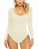 Svanco Body Damen Langarm Bodysuit Bauchweg Formende Shaping Body Shaper für Frauen Elegant Slimming Shapewear Thong mit Sexy U-Kragen