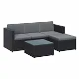 SONGMICS Gartenmöbel-Set, Balkonmöbel aus PE-Polyrattan, Terrassenmöbel, Ecksofa, Outdoor, handgeflochtenes Rattan, Lounge-Set, mit Kissen und Glastisch, schwarz-grau GGF005B04