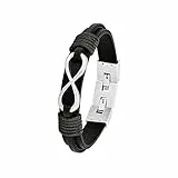 s.Oliver Armband für Herren Infinity, Leder / Edelstahl, Schwarz, Länge: 20-21,5 cm