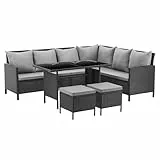 SVITA Madison Rattan-Lounge Polyrattan Ecksofa Gartenmöbel-Set Sofa Garnitur Couch-Eck Schwarz