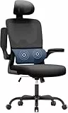 naspaluro Bürostuhl Ergonomischer, Schreibtischstuhl mit Hochklappbaren Armlehnen, Dynamischer Lordosenstütze, Höhenverstellbarer Bürostuhl mit 120° Wippfunktion, Upgrade Schwarz