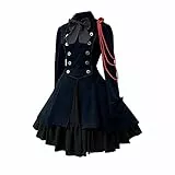 Gothic Kleidung Damen Elegant Rockabilly Kleid Swing A-Linie Partykleider Vintage Steampunk Kostüm Hohe Taille Cocktailkleid Festliches Halloween Petticoat Faltenrock Mittelalterkleid