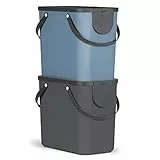 Rotho Albula 2er-Set Mülltrennungssystem 25l für die Küche, Kunststoff (PP) BPA-frei, anthrazit/blau, 2 x 25l (40.0 x 23.5 x 34.0 cm)