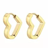 Flongo Herz Creolen Ohrringe Gold: Edelstahl Klobig Klein Herzförmig Huggie Creolen Geometrische Ohrringe Hypoallergen Ohrstecker für Herren Damen