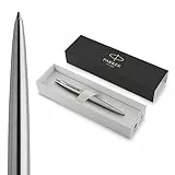 Parker Jotter Kugelschreiber | Edelstahl mit Chromzierteilen | Mittlere Spitze | Blaue Tinte | Schulsachen und bürobedarf | Geschenkbox