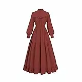Fiamll Damen Vintage Mittelalter Kleider Langarm A-Linie Stehkragen Cocktailkleid Gothic Kleider Abendkleid Elegant Freizeitkleider Dunkelrot XXL