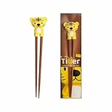 ESS-Stäbchen für Kinder, weiß, 22 cm, mit süßem Bär, Katze, Hase, Panda als Halterung für Anfänger, Stäbchen auswechselbar (Tiger)
