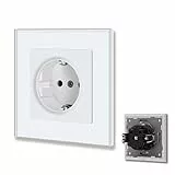 BSEED Schuko Steckdose 1 Fach Steckdose mit Steckklemme Kristall Glas Platte Einzel Steckdose 16Amp Einbausteckdose Unterputz Steckdose 86mm Weiß Verlängerungssteckdosen Wandsteckdose