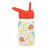 SANTECO Trinkflasche Kinder Edelstahl 350ml mit Strohhalm, Kinder Thermosflasche BPA-frei Wasserflasche Einfach zu Säubern, Thermoskanne Jungen Mädchen für Kindergarten Schule - Dino