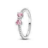 PANDORA Timeless Funkelnde Rosafarbene Schleife Ring aus Sterling Silber mit Zirkonia, Größe: 58, 193510C01-58