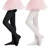 DDOBB 2er Pack Strumpfhosen Mädchen, 40 DEN, blickdichte, Kinderstrumpfhosen mit Fuß, weiche Mikrofaser, für Freizeit, Tanz, Schuluniform, Ballett (Weiß+Schwarz, 5–7 Jahre)