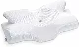 Elviros Orthopädisches Kopfkissen aus Memory Schaum Abnehmbares Ergonomisches Nackenhörnchen für Nacken- und Schulterschmerzen Nackenstützkissen für Seitenschläfer, Weiß&Weich,53.8 x 11/9 x 33 cm