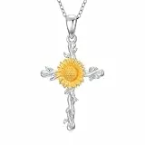 MUUYON Kreuz Kette Silber 925 Sonnenblume Christlicher Glauben Schmuck für Frauen