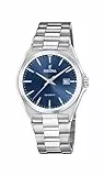Festina Klassische Herrenuhr mit einem Quarzuhrwerk in der Farbe Silber mit einem blauen Ziffernblatt und Einer Datumsanzeige, Edelstahlgehäuse und 5Bar, F20552/3