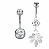 Rajnard Bauchnabelpiercing Titan 6 8 10 12 14mm Stablänge Silber Banane Barbell Set 14g Herz Hängend Bauchnabel Piercing Schmuck