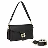 Travistar Handtasche Damen Klein Umhängetasche Damen PU Leder Crossbody Bag Damen Schultertasche Abendtasche Kupplung mit 2 Abnehmbar Breiter Gurt Kreditkartenfächer Schwarz