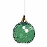 XIRYTU-H 20cm/7.9'' Industrielle kugelförmige Vintage-Glas-Pendelleuchte, E27 Deckenleuchte Hängelampe, Goldenes Ende & Glas-Kugel-Schirm, Esszimmer Schlafzimmer Kronleuchter (Grün, 20cm)