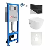 Lavita LAV 101 Vorwandelement für WC 40cm + Wand Hänge Tiefspül WC SALTO Weiß Spülrandlos + Bedienplatte LAV 200.3.2 Verchromt + WC Sitz mit Absenkautomatik Komplettset Unterputz Spülkasten WC